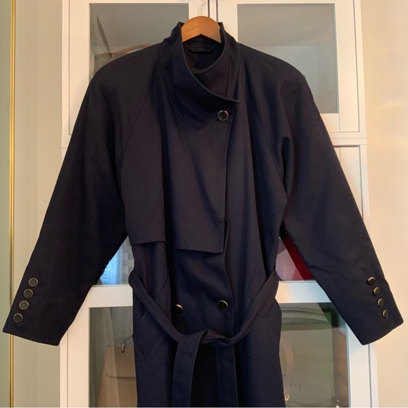 Vintage J. Gallery Womens Belted Trench Coat Navy Blue Size 8 - Picture 8 of 12